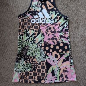 Adidas x Farm Rio Dress NWOT Tropical Floral Print 3-Stripes Size Large